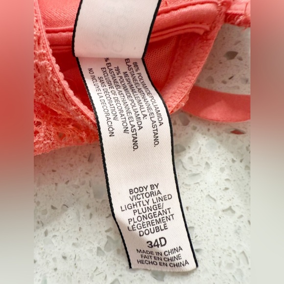 Victoria’s Secret Longline Bralette Bra Orange Texture And Lace 34D V-Neck - Picture 7 of 7